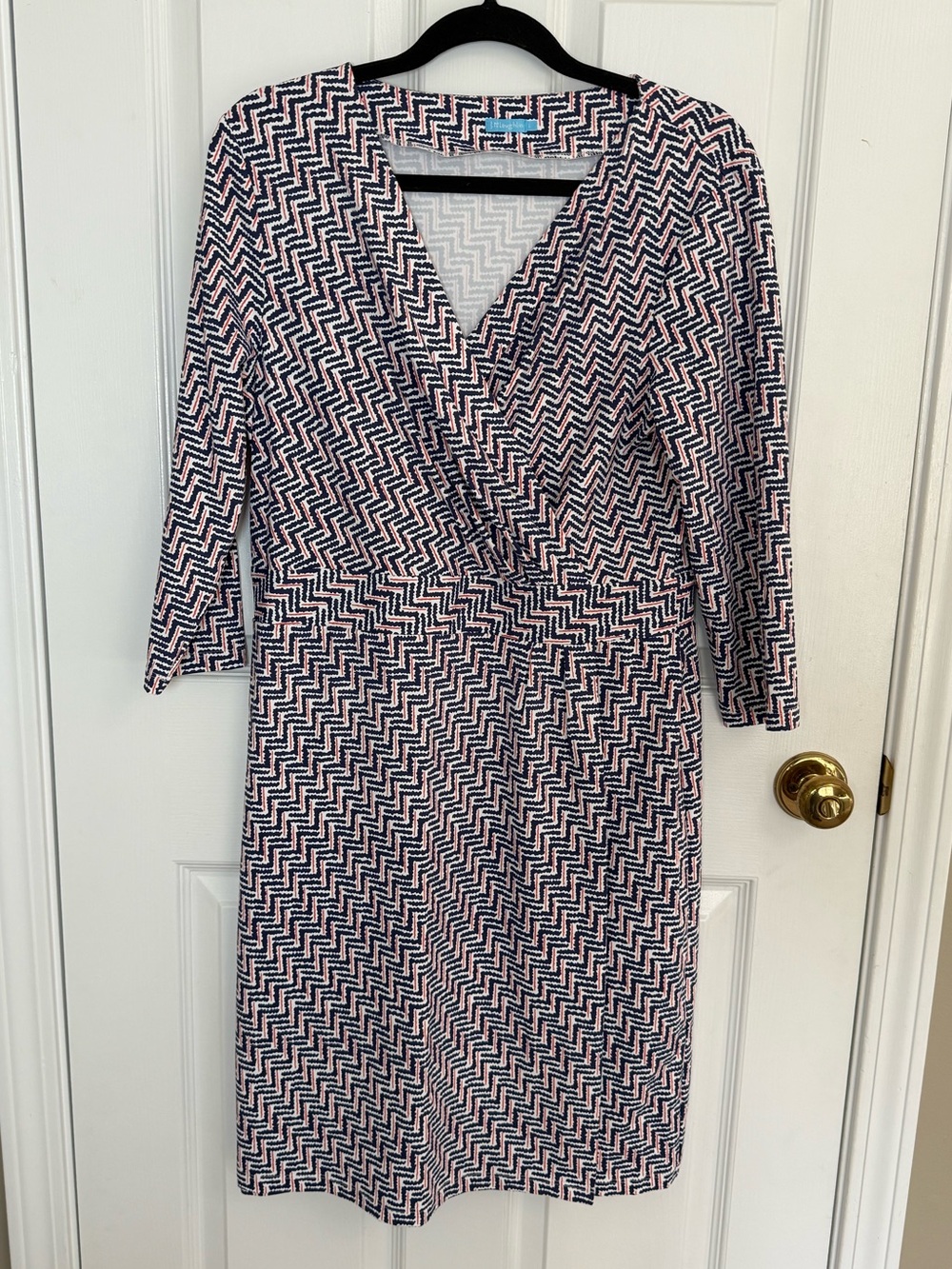 J. McLaughlin Navy and Orange Faux Wrap Dress